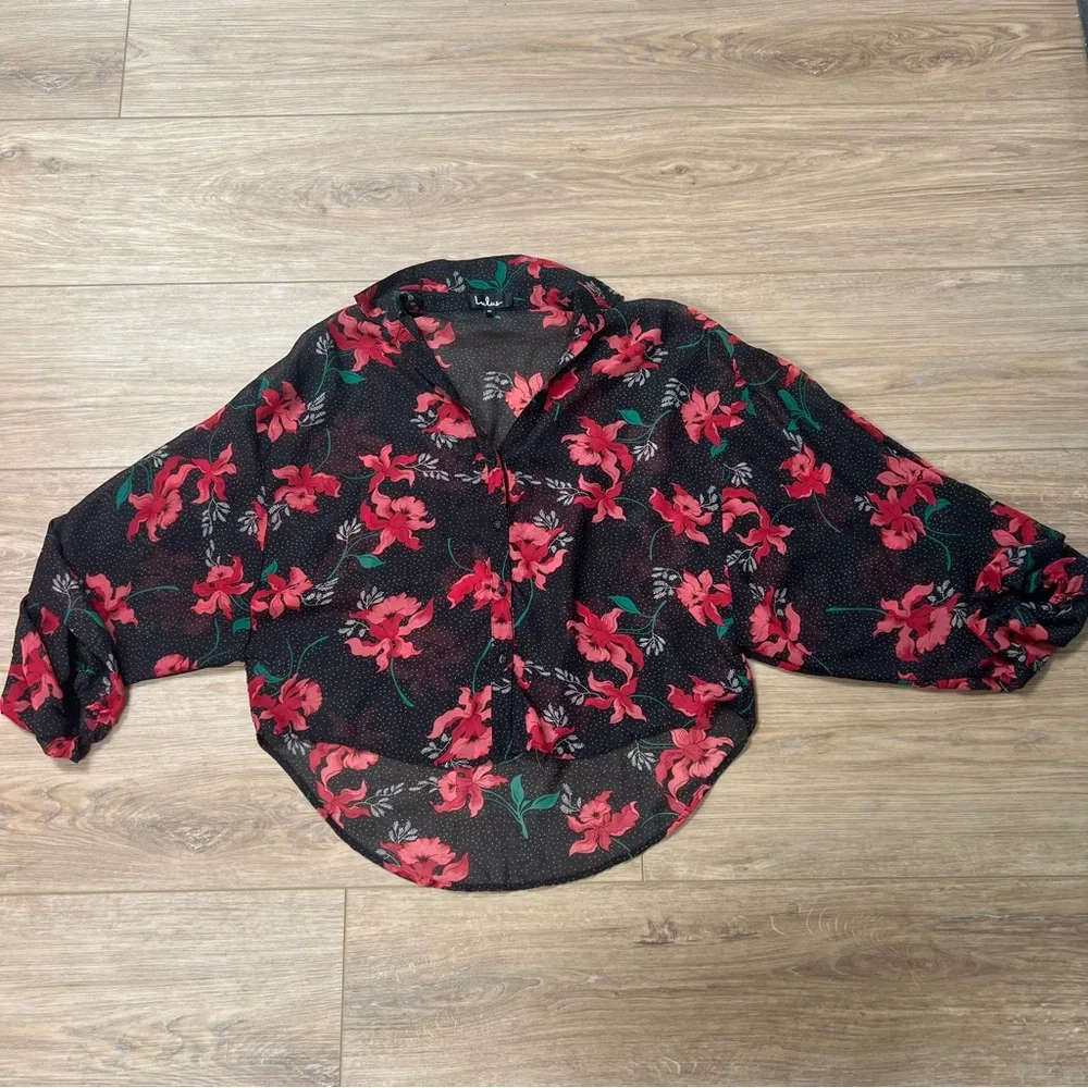Lulus Juliet Black Floral Print Long Sleeve Top size Medium - Picture 3 of 5